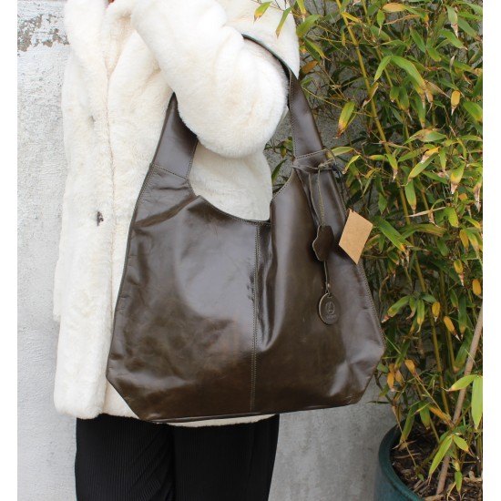 Beach Hobo Dark Green Leather Bag